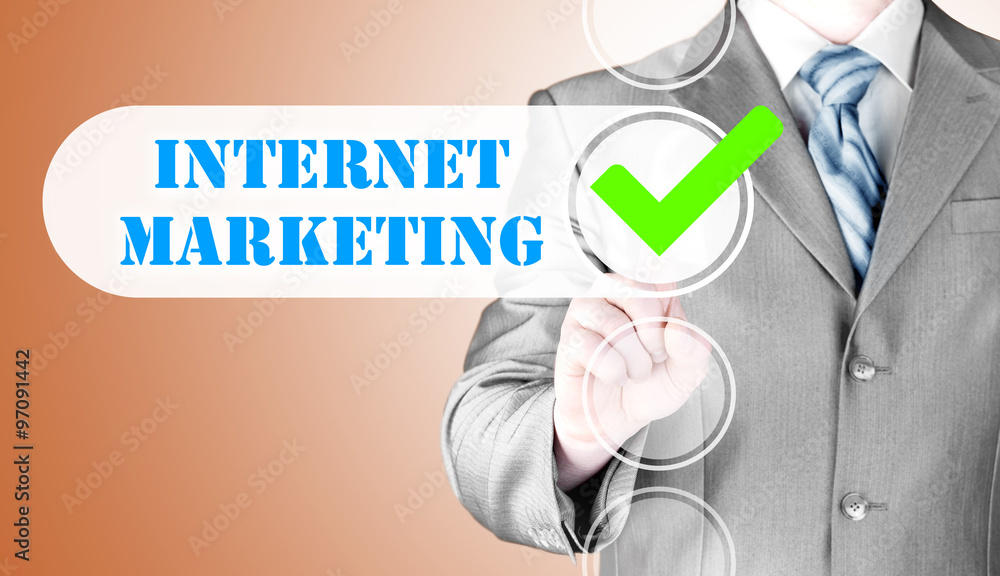 business man pressing checkbox internet marketing business man pressing checkbox internet marketing