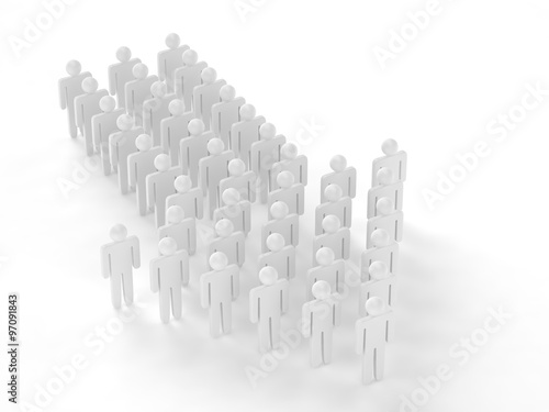 Many 3d people figure in arrow shape with the leader in front