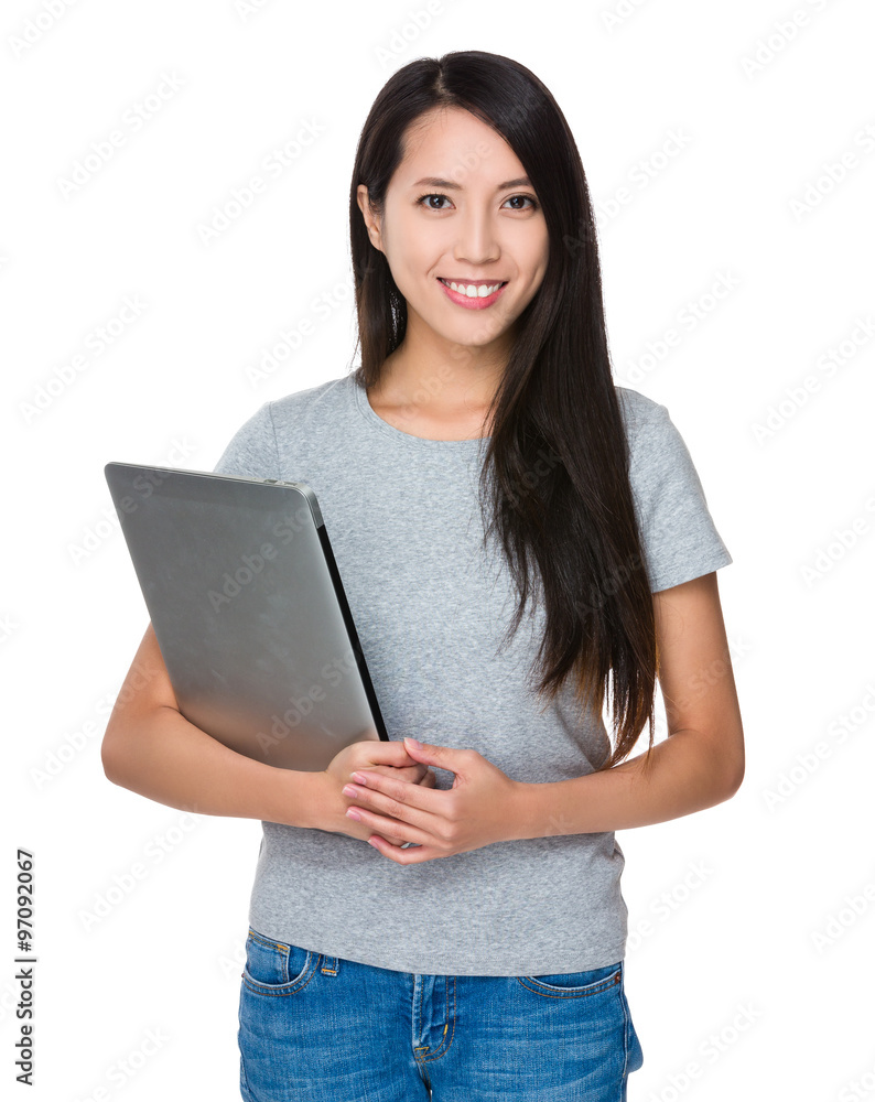 Woman hold with laptop computer Woman hold with laptop computer