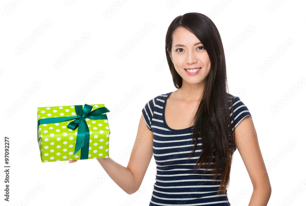 Asian Young Woman hold with gift box Asian Young Woman hold with gift box