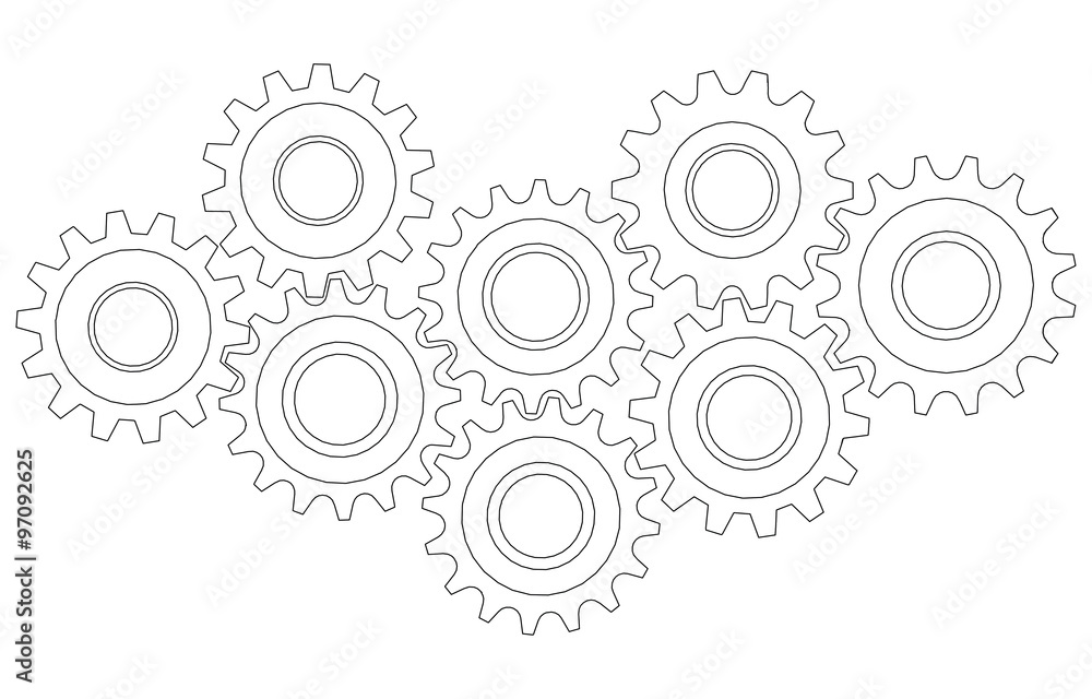 Vector Cog wheel gear mechanism close-up. White background