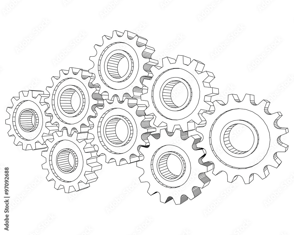 Vector Cog wheel gear mechanism close-up. White background Vector Cog wheel gear mechanism close-up. White background