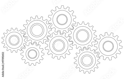 Vector Cog wheel gear mechanism close-up. White background
