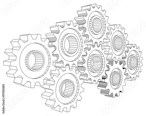 Vector Cog wheel gear mechanism close-up. White background
