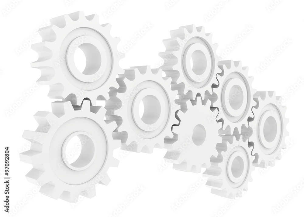 Cog wheel gear mechanism close-up. White background Cog wheel gear mechanism close-up. White background