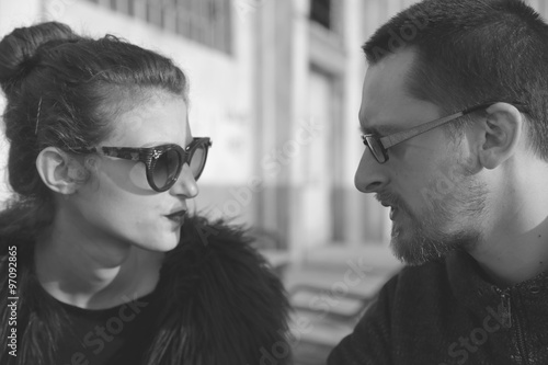 Black and white portrait of beautiful couple looking at each other black and white photography