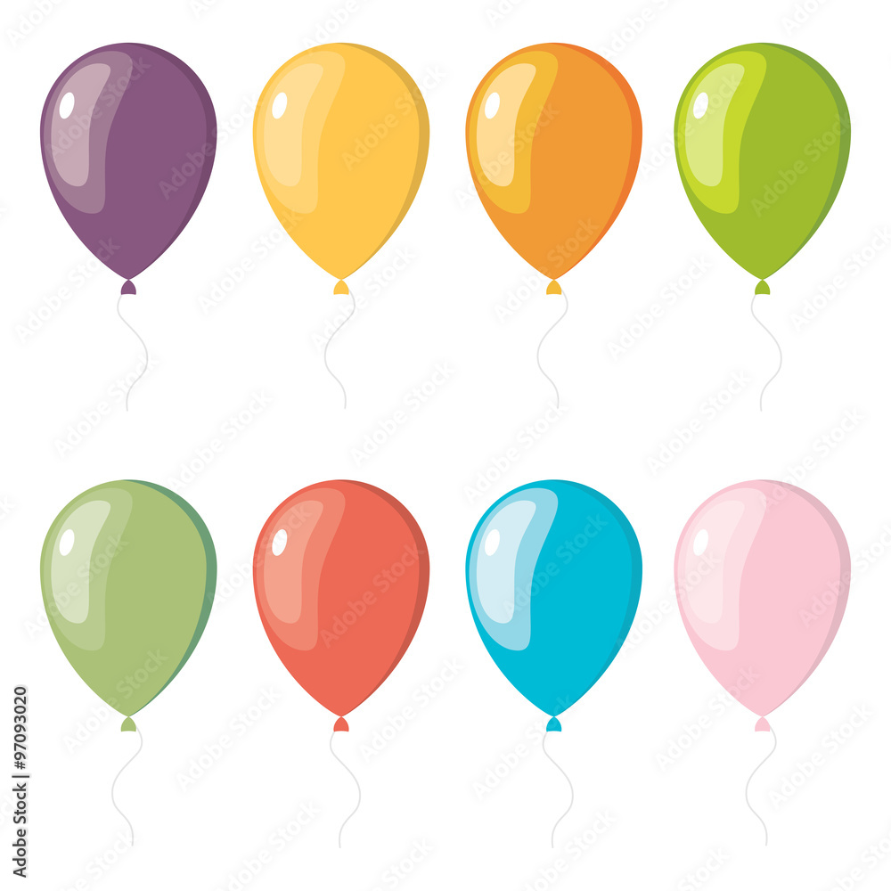 Set of flat celebration balloons. Vector illustration. Set of flat celebration balloons. Vector illustration.