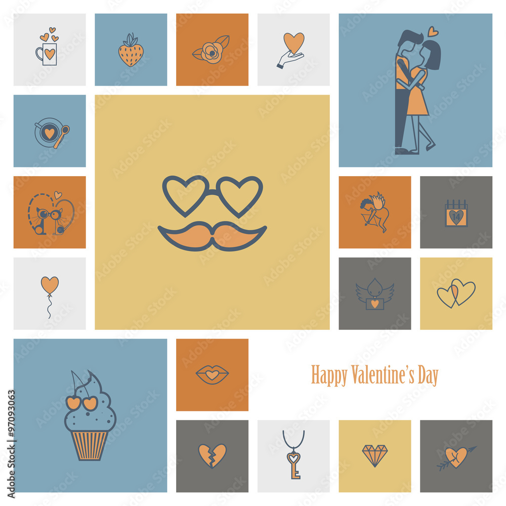 Fototapeta premium Happy Valentines Day Icons