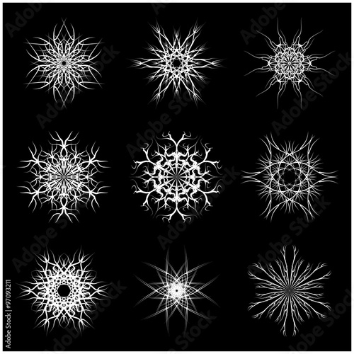 Christmas snowflake  frozen flake silhouette icon  symbol  design. Winter  crystal vector illustration isolated on the black background.