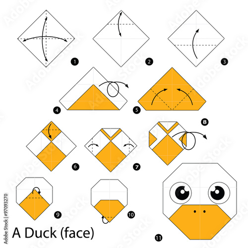 step by step instructions how to make origami A  Duck (face).