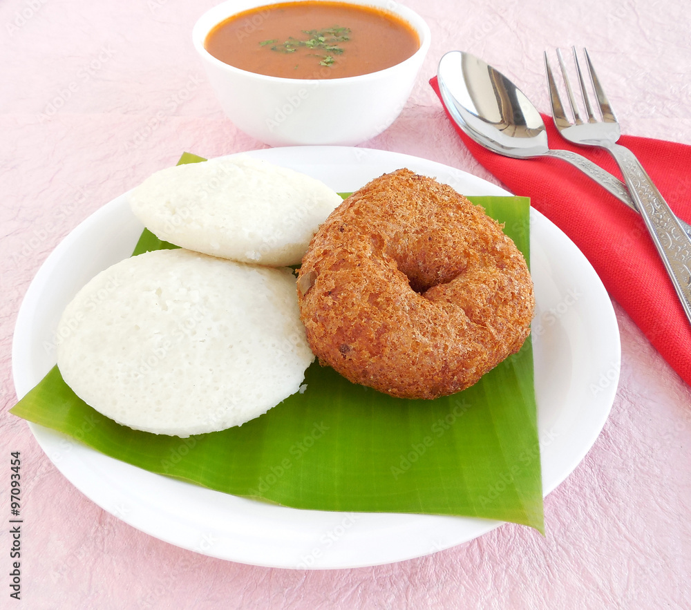Idli, vada and sambar, a traditional and popular south Indian