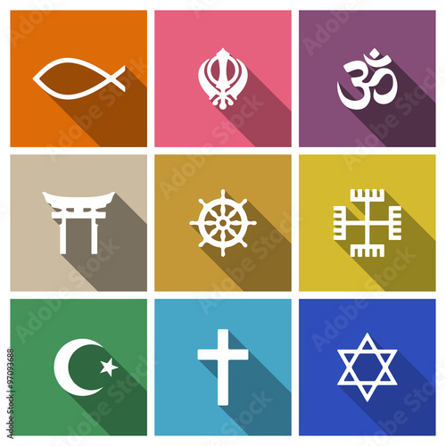 Фотография World religion symbols flat set