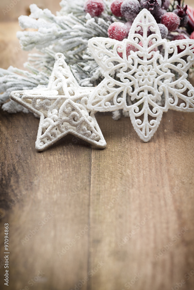 Christmas decoration over wooden background. Christmas decoration over wooden background.