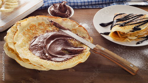 Crepes with chocolate cream.