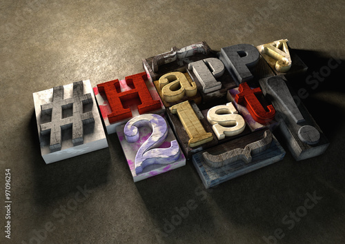 Ink splattered printing wood blocks with Happy 21st birthday typography photo