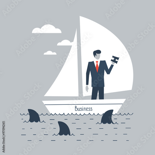 A businessman steering business