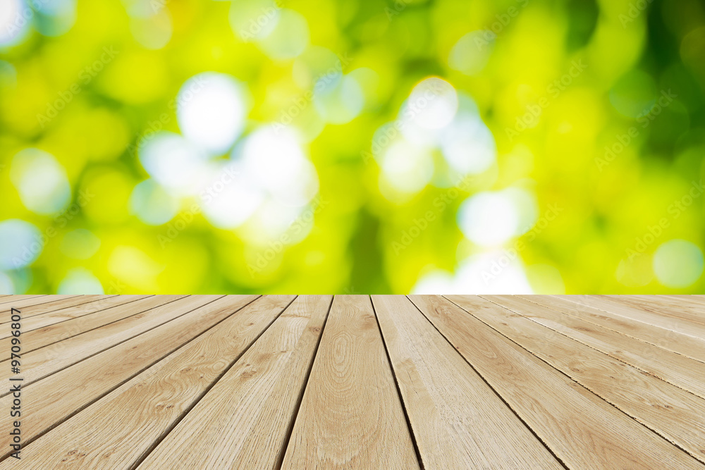 Perspective wood and bokeh light background Perspective wood and bokeh light background