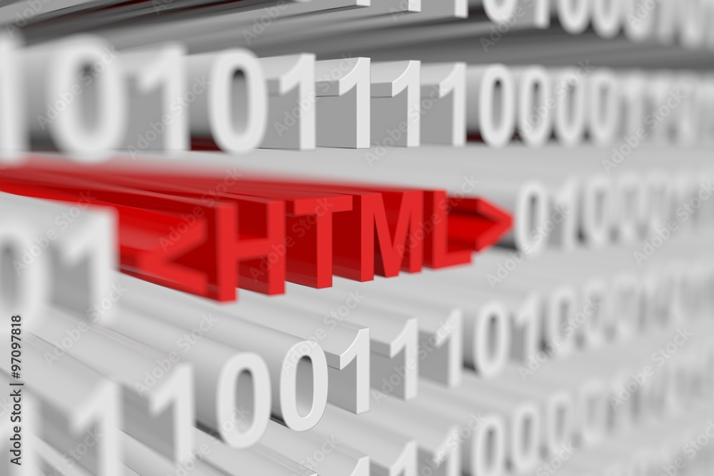 HTML is represented as a binary code with blurred background