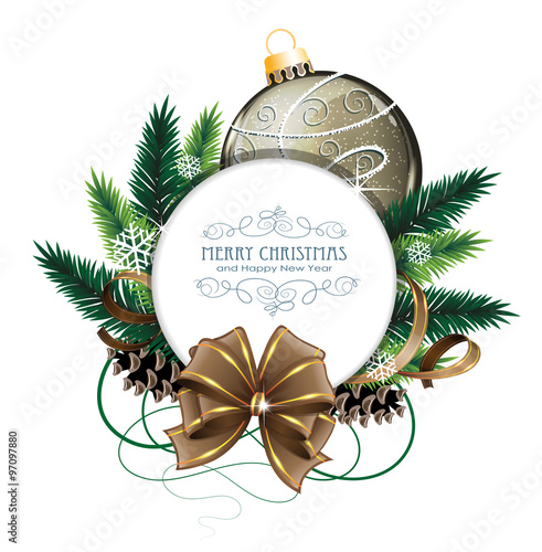 Christmas card with brown bauble
