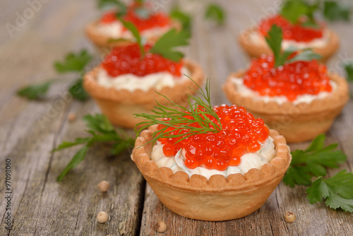 Appetizer with red caviar