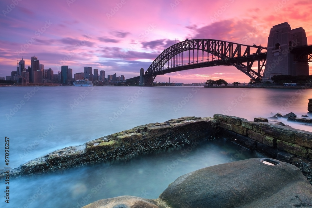 Fototapeta premium Sydney panoramę miasta o zachodzie słońca