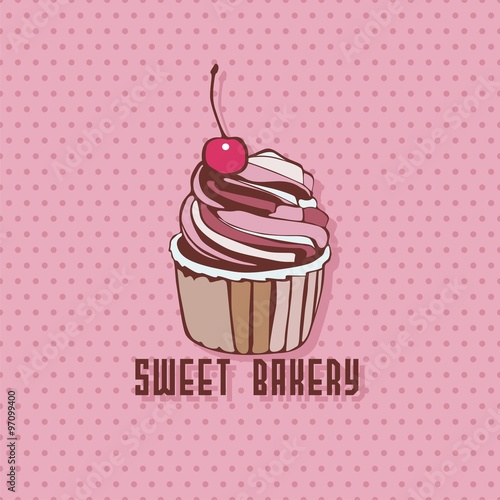 vector cupcake with cherry. Vector illustration