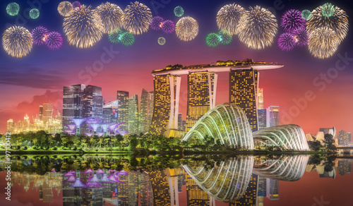 Beautiful fireworks in Marina Bay, Singapore