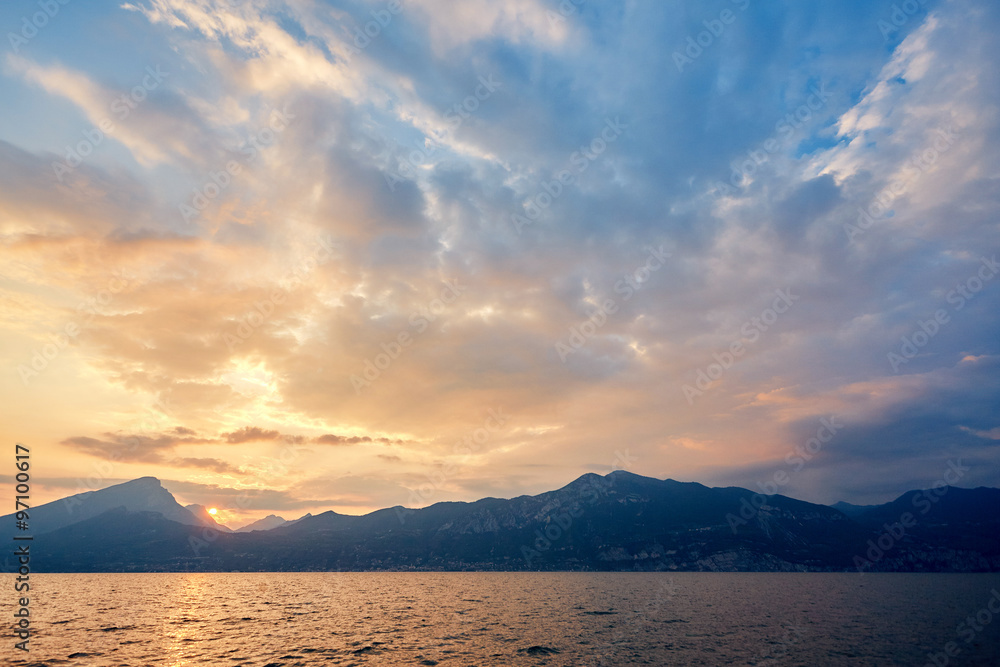 Garda lake at sunset