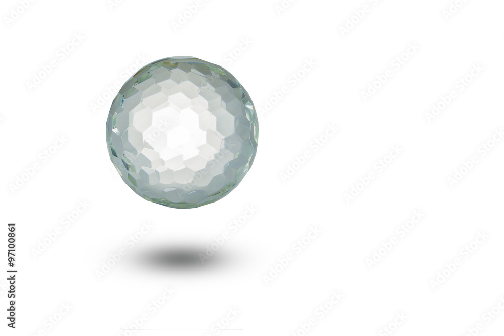 Crystal ball floating with soft shadow isolated on white backgro Crystal ball floating with soft shadow isolated on white backgro