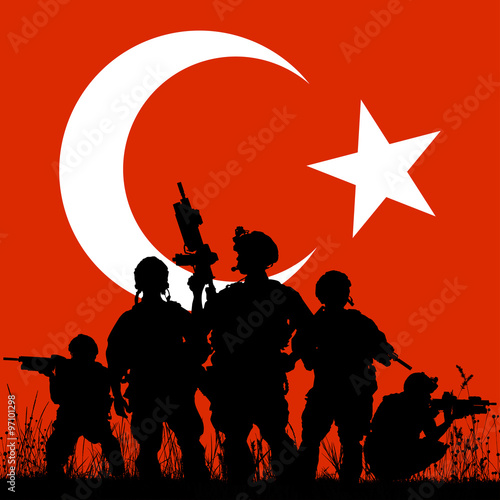 turkish soldier with helicopters on the turkish flag background