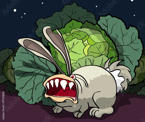 The enraged rabbit guards cabbage