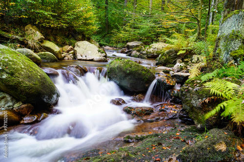 Magic autumn waterfall and forest