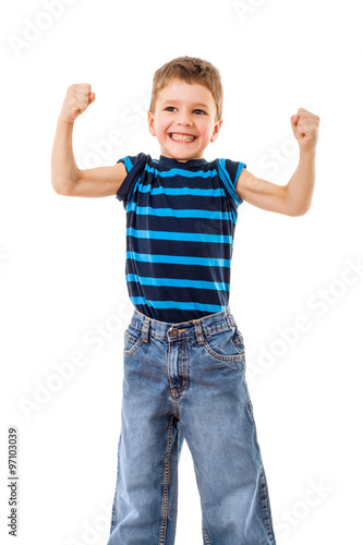 Strong kid showing the muscles