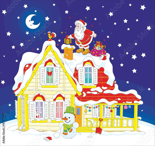 Santa with gifts on a rooftop