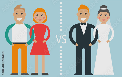 Type of relationships: common-law relationships (or cohabitation) vs traditional marriage (by church or civil  marriage)