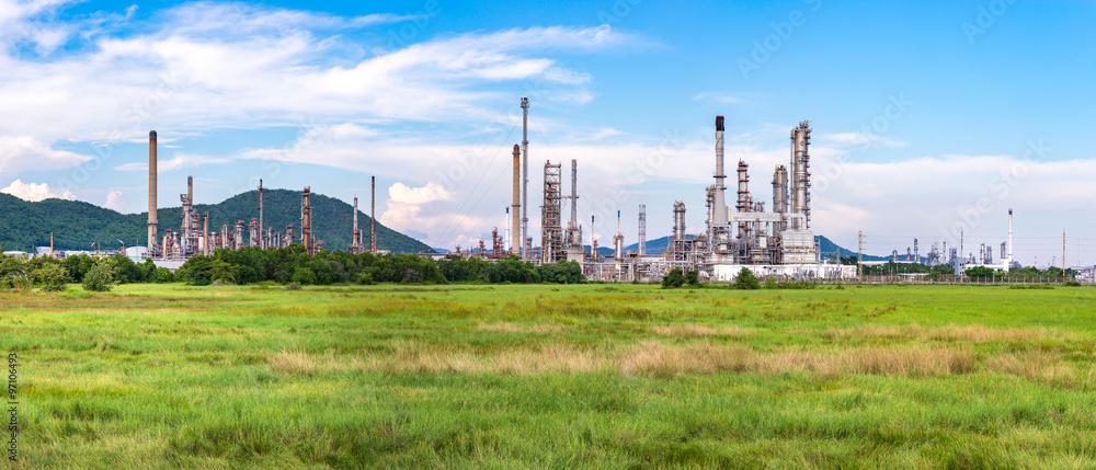 Oil refinery plant with blue sky