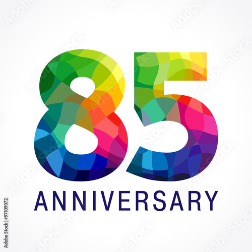 85 anniversary colored logo. The bright faceted logotype of 85th birthday. photo