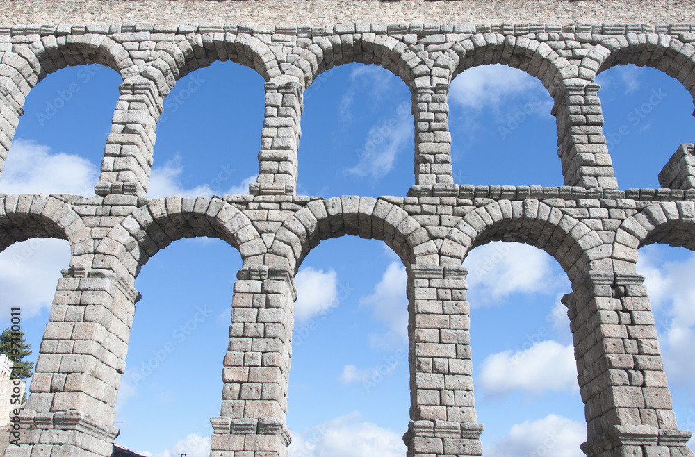 The famous ancient aqueduct in Segovia, Castilla y Leon, Spain.
