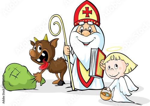 Saint Nicholas, devil and angel - vector illustration isolated on white background photo