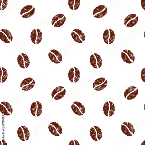 Seamless pattern with doodle coffee beans isolated on white background.