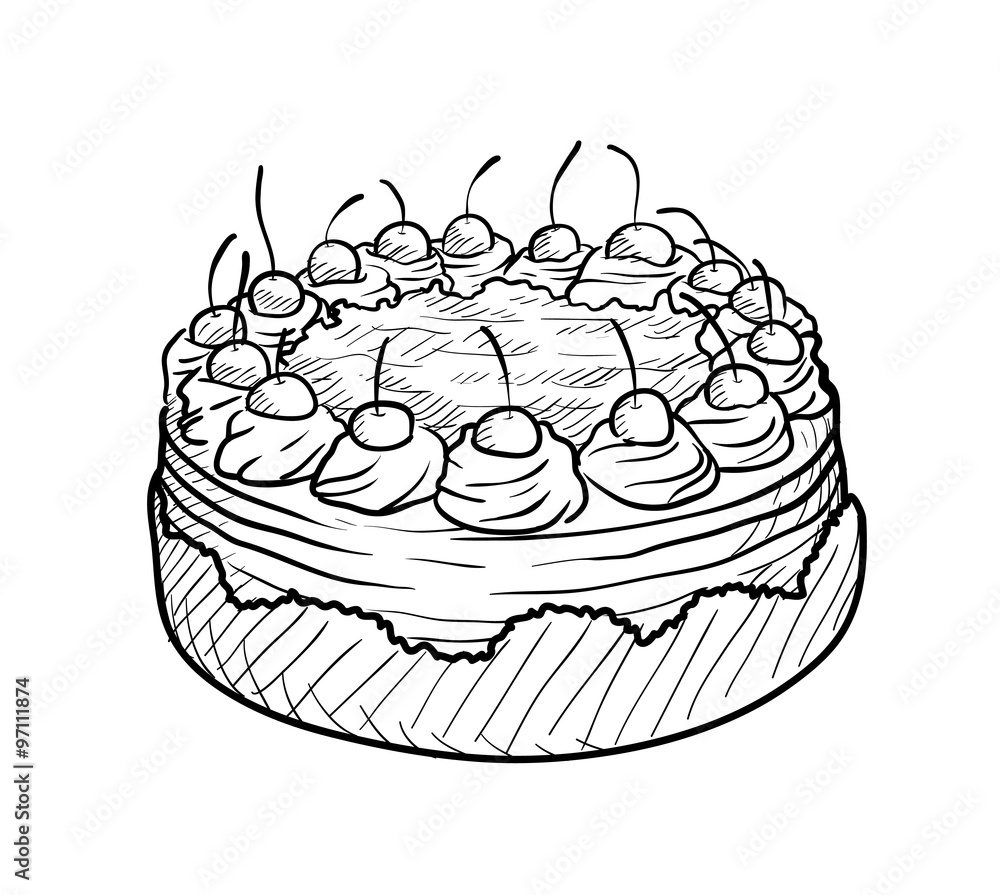 Cherry Cake Doodle, a hand drawn vector doodle illustration of a cherry cake. Cherry Cake Doodle, a hand drawn vector doodle illustration of a cherry cake.