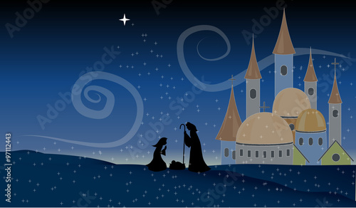 Scene Jesus Christ Nativity Baby Christian Holy Night Vector Illustration