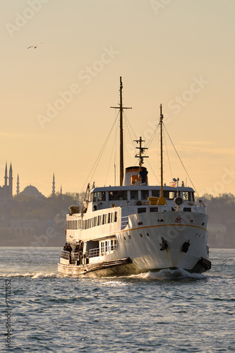 A ferry sails into the Bosphorus Sea, Istanbul, Turkey