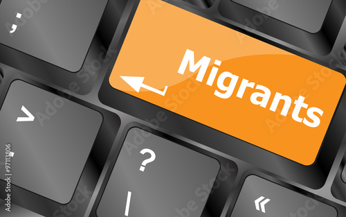 migrants. keyboard button on computer keyboard keys, vector illustration