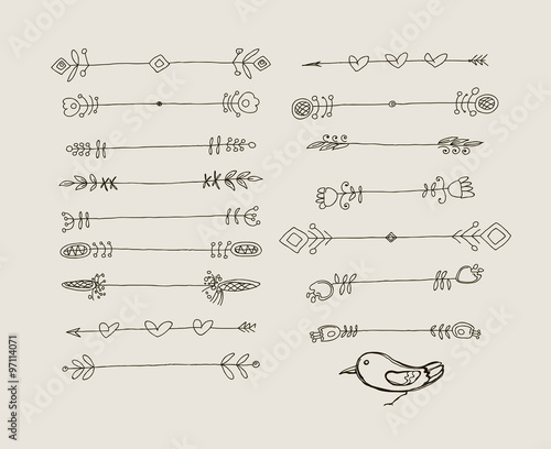 Set of Hand Drawn Black Doodle Design Elements. Vintage Vector Illustration.