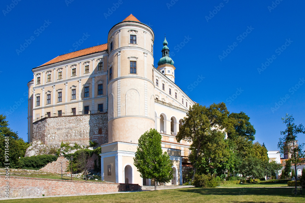 baroque castle with wine museum, town Mikulov, South Moravia Czech republic. Famous historical winery town.