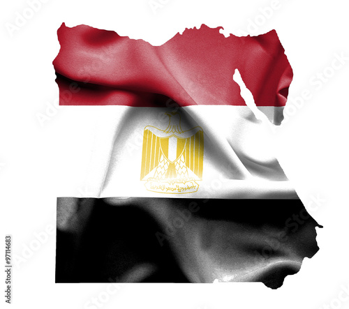 Canvas Print Map of Egypt with waving flag isolated on white
