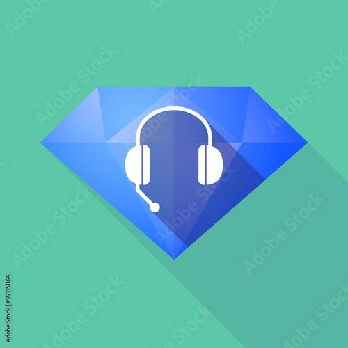 Long shadow diamond icon with  a hands free phone device