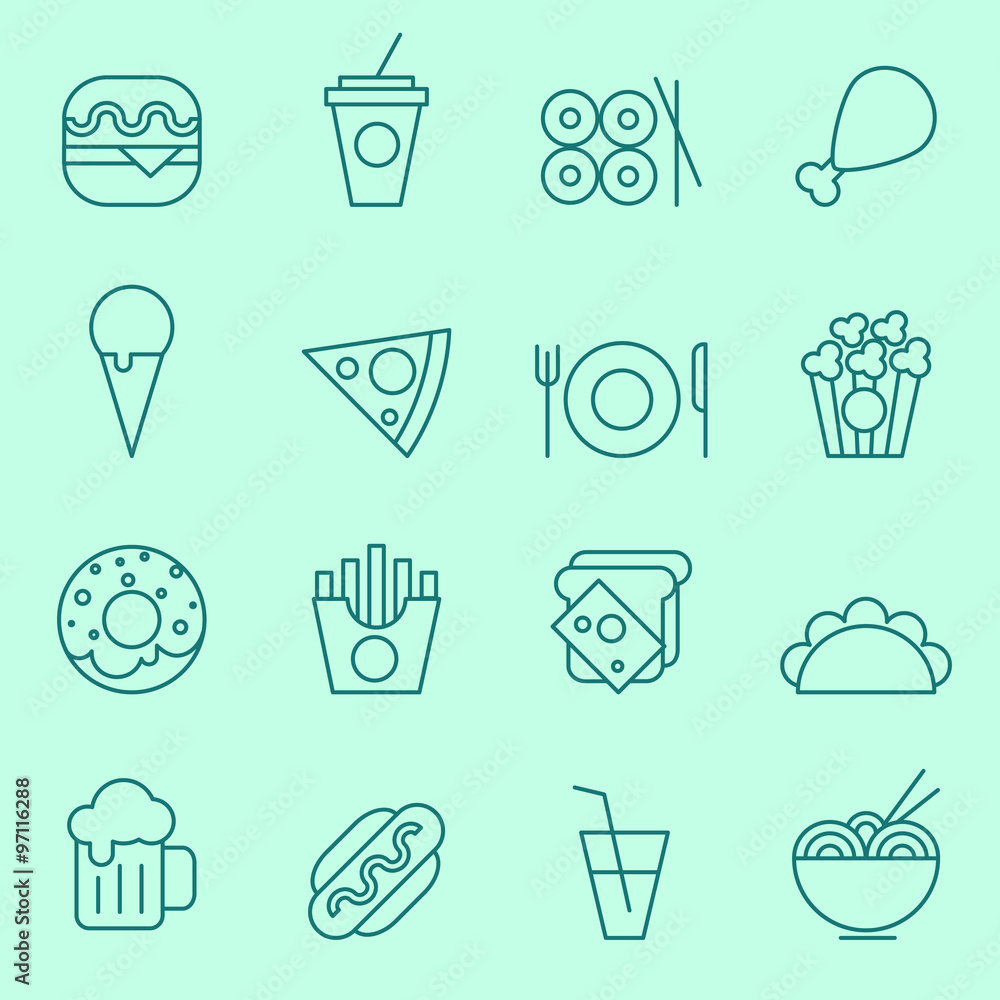 Food icons, thin line design Food icons, thin line design