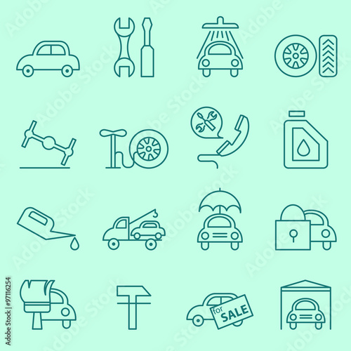 Car service icons, thin line design